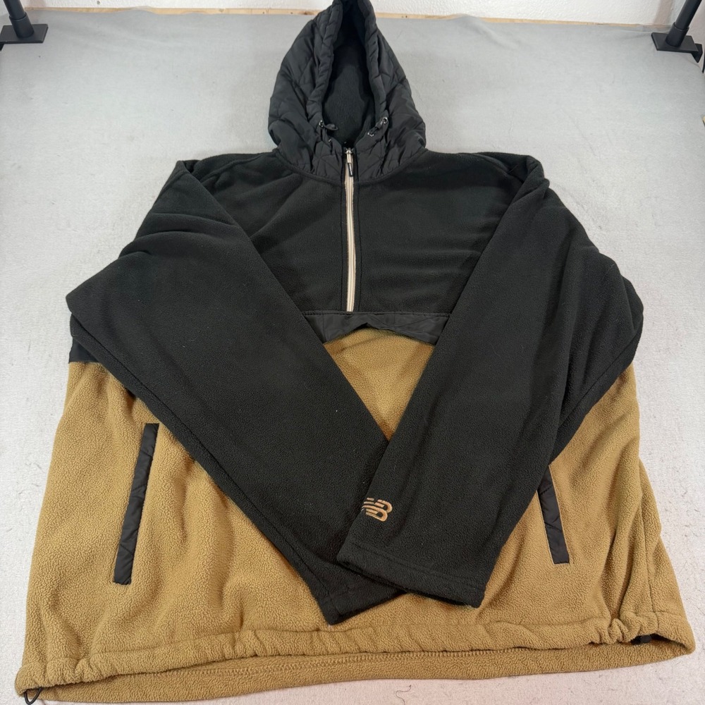 New‎ Balance Fleece Half Zip Hoodie Black Tan Colorblock Quilted XXL
